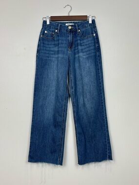Oat New York Jeans Women 26 Blue Wide Leg Raw Hem Mid Rise Crop Cloud Luxe Denim
